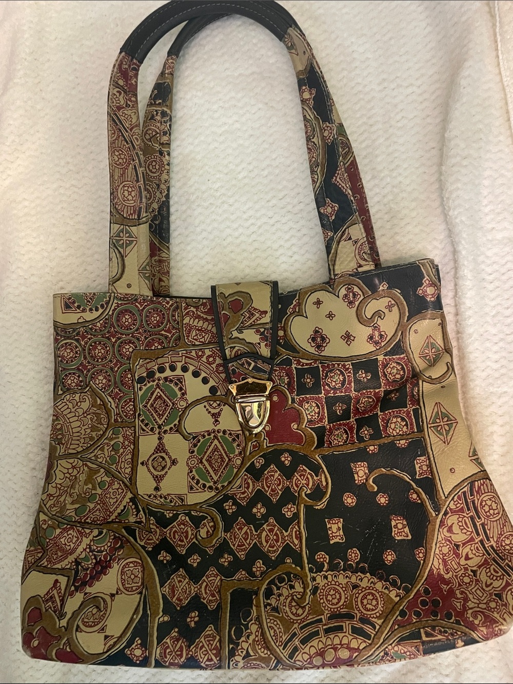 Patterned Tote Bag in Red, Black & Cream - Elegant Everyday Carry